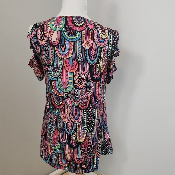 Multicolor Paisley Flutter Sleeve Off the Shoulder Top Size Small - Picture 9 of 9